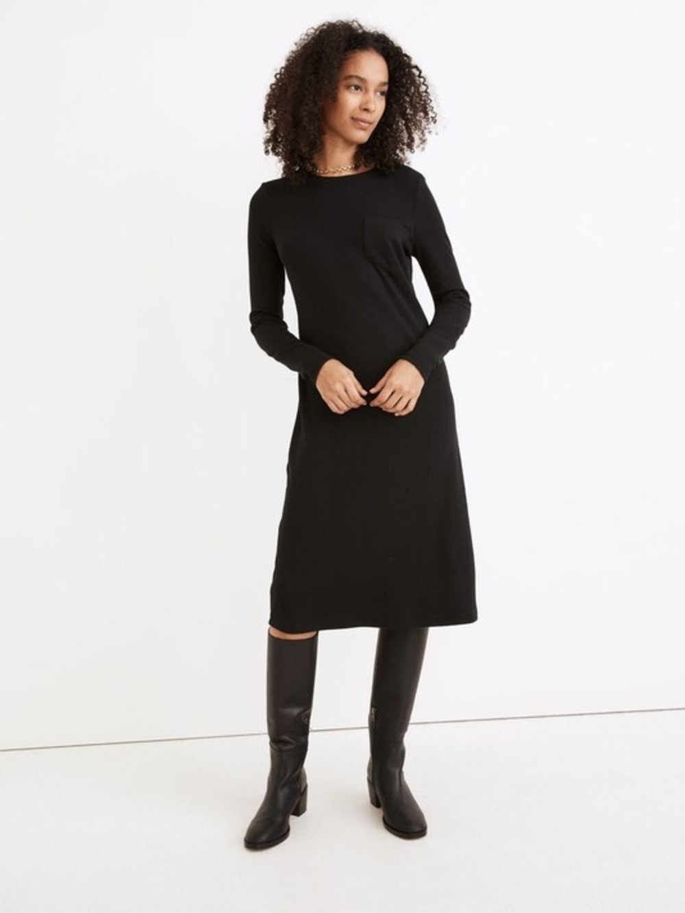 Madewell Black Long-Sleeve Midi Dress